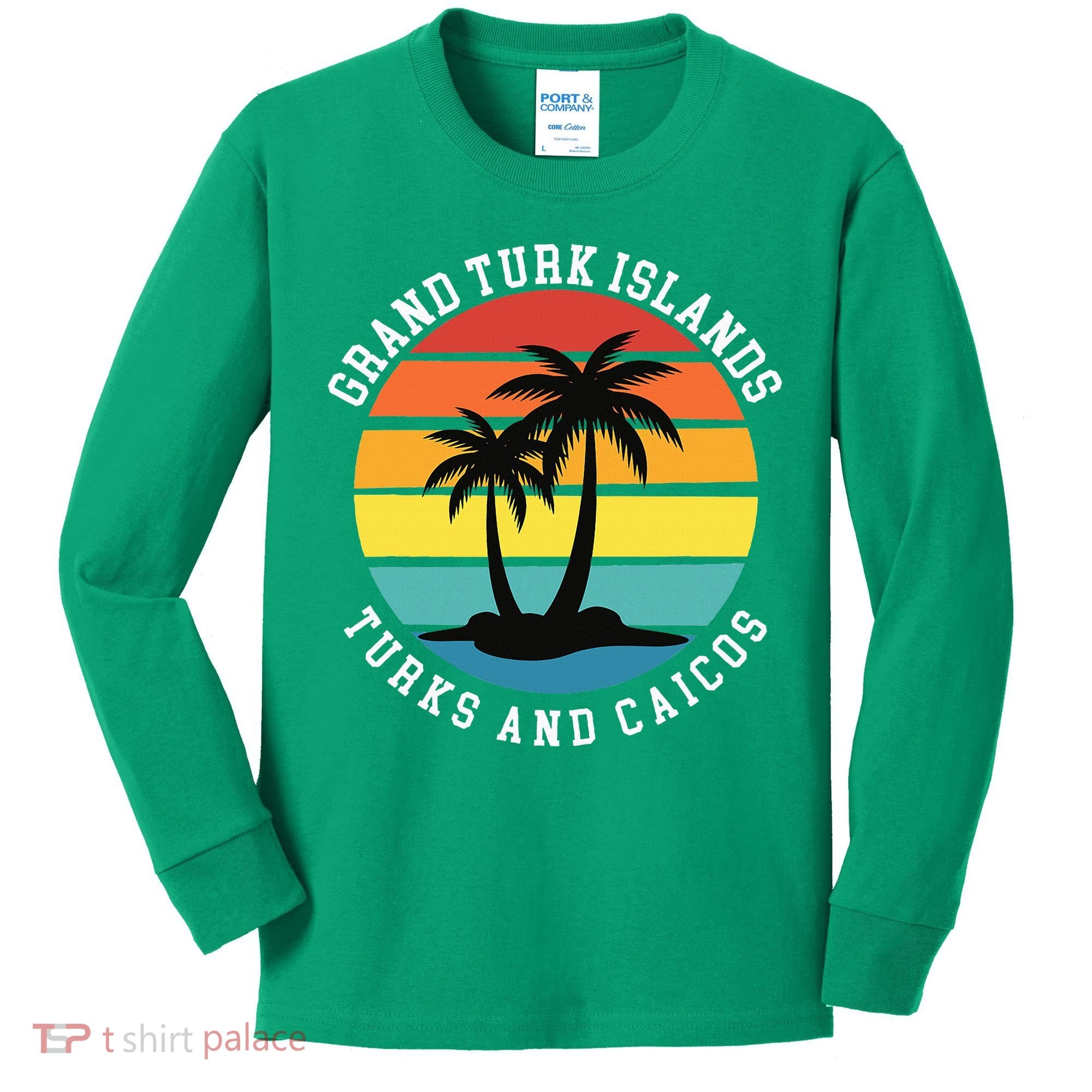 Grand Turk Islands Turks And Caicos Sunset Palm Trees Kids Long Sleeve Shirt