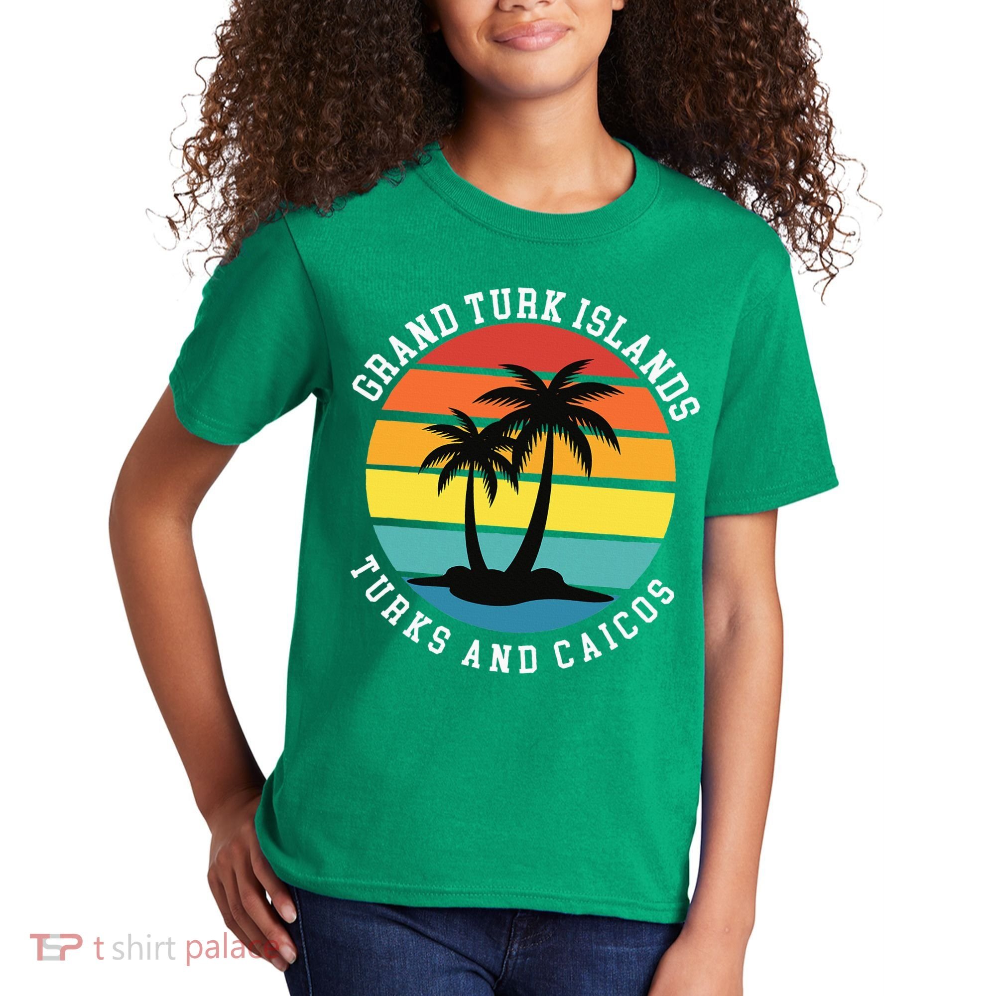 Grand Turk Islands Turks And Caicos Sunset Palm Trees Kids T-Shirt