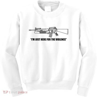Garand Thumb IM Just Here For The Violence Kids Sweatshirt