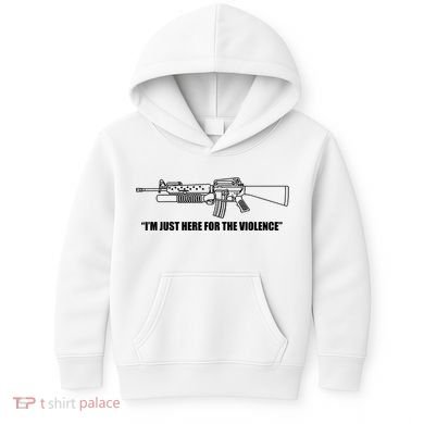 Garand Thumb IM Just Here For The Violence Kids Hoodie