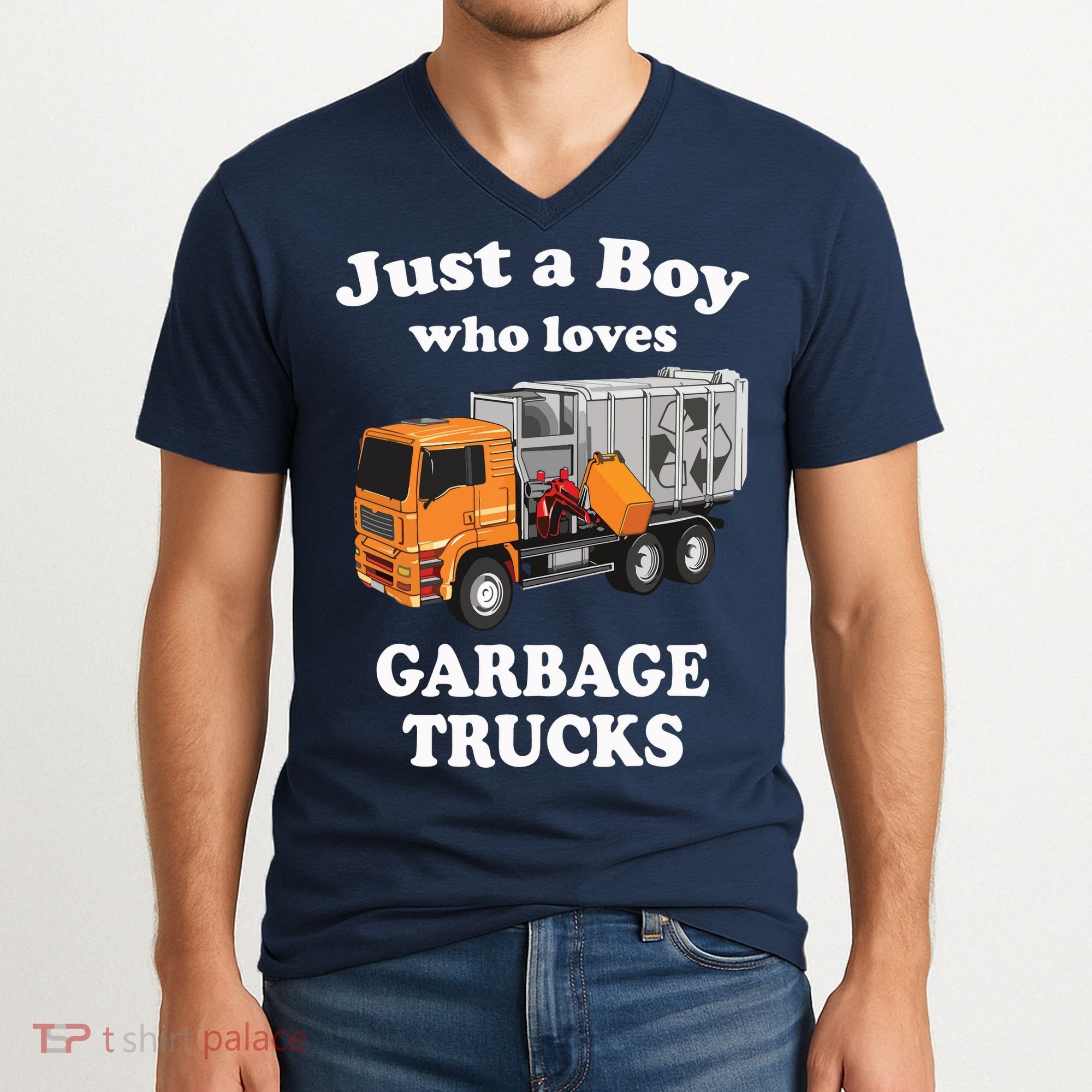 Garbage Truck Just A Boy Who Loves Garbage Trucks V-Neck T-Shirt