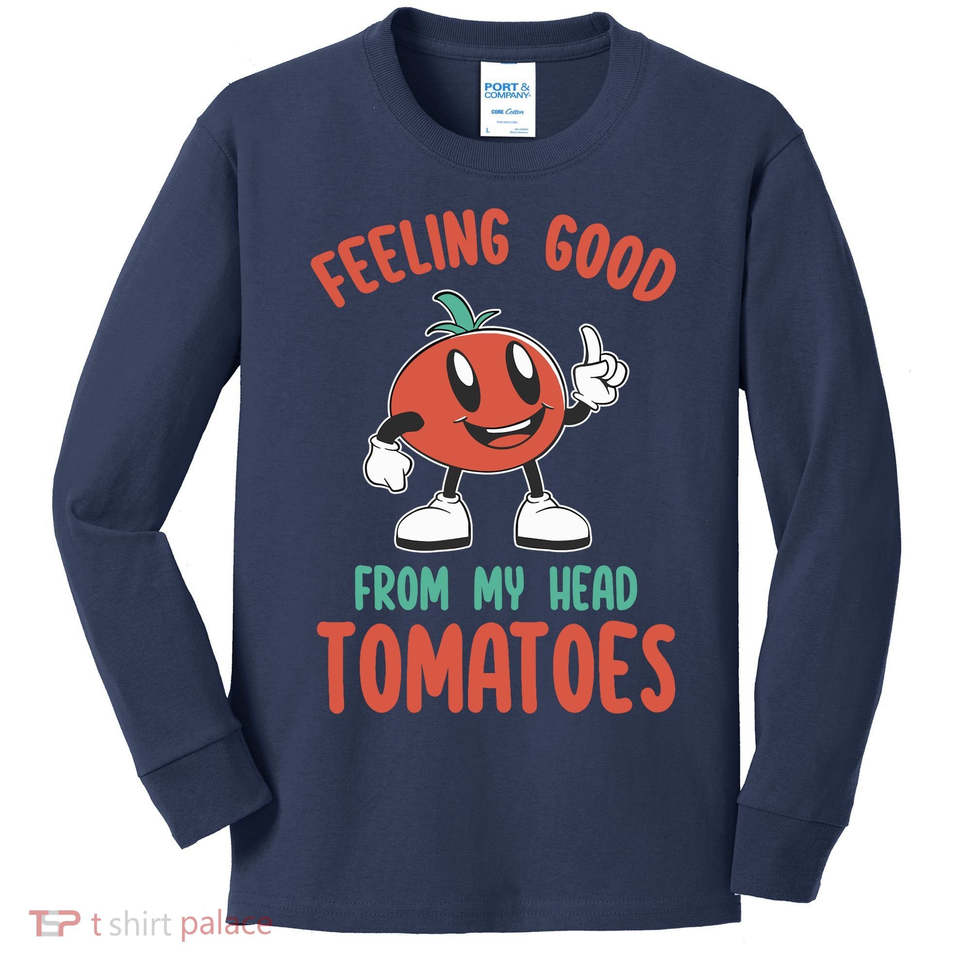 Groovy Tomato Lover Vegan Feeling Good From My Head Tomatoes Kids Long Sleeve Shirt
