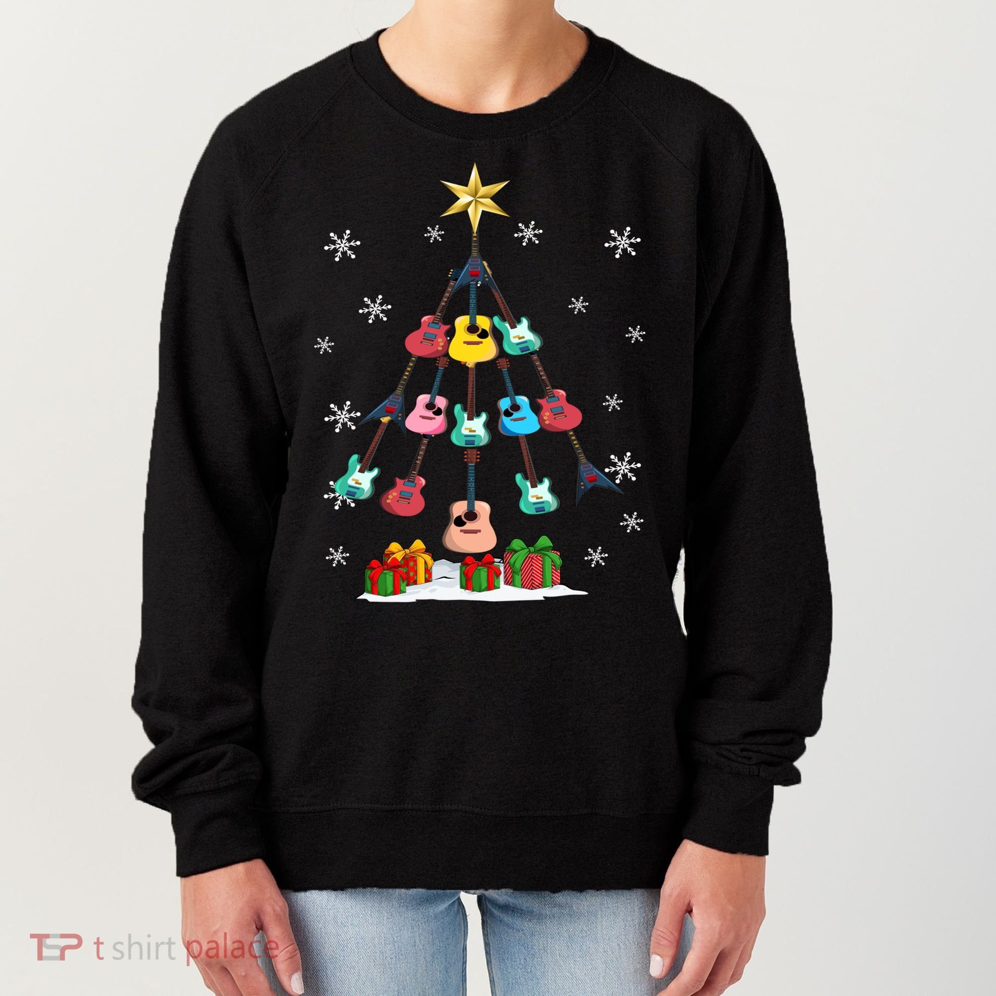 Guitar Tree Lights Christmas Pajamas Guitar Lovers Xmas Tree Cool Gift Women's Sweatshirt