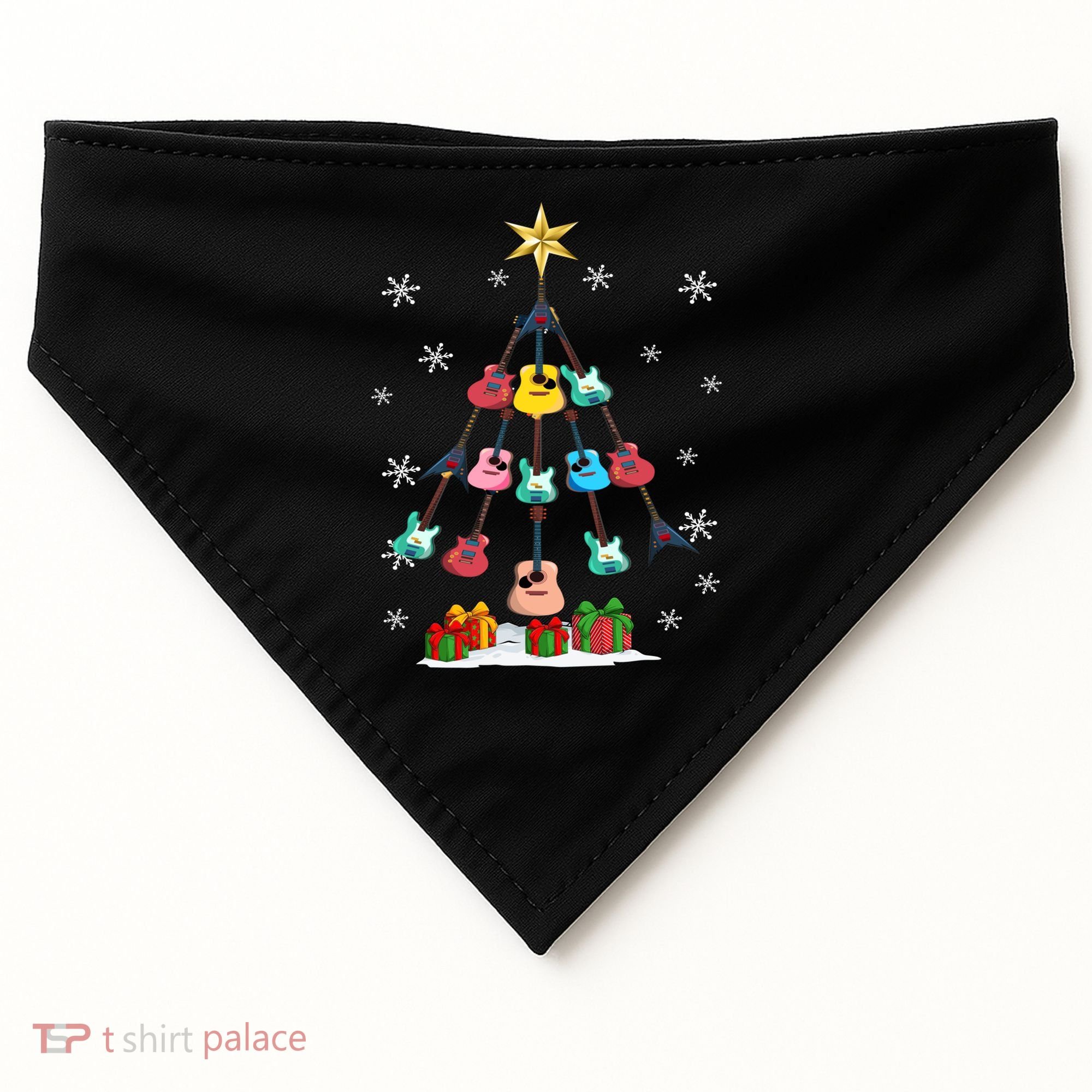 Guitar Tree Lights Christmas Pajamas Guitar Lovers Xmas Tree Cool Gift USA-Made Doggie Bandana