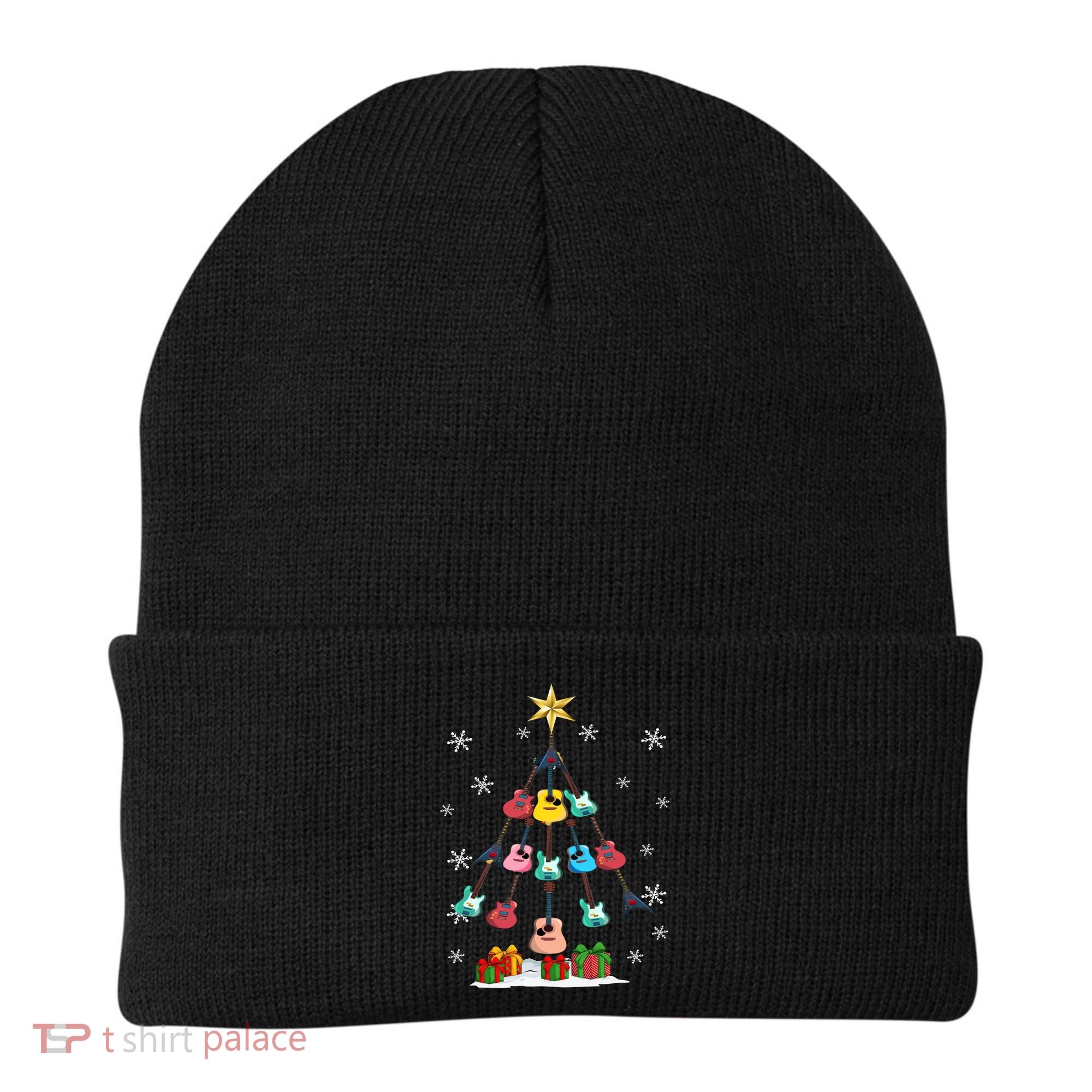 Guitar Tree Lights Christmas Pajamas Guitar Lovers Xmas Tree Cool Gift Beanie