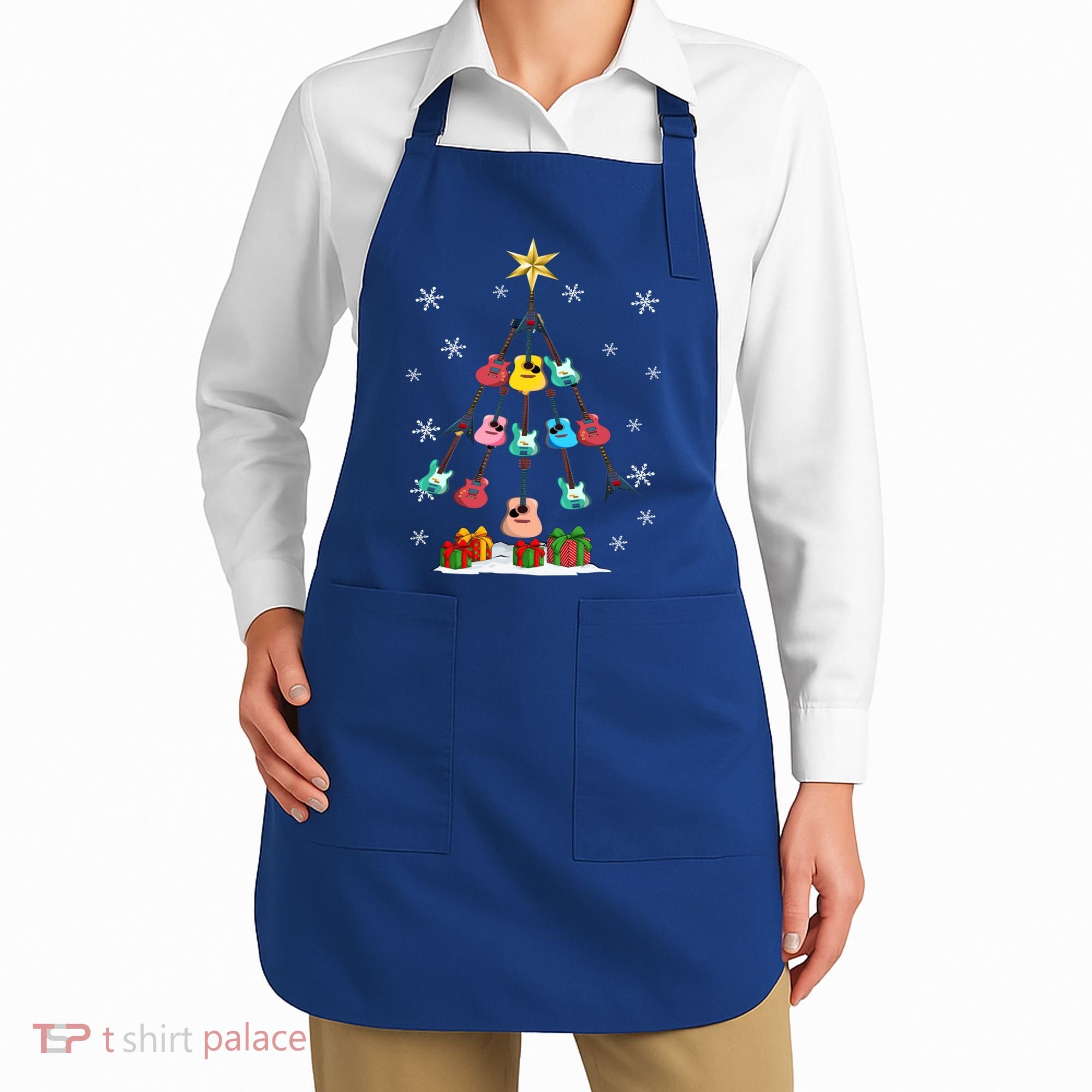 Guitar Tree Lights Christmas Pajamas Guitar Lovers Xmas Tree Cool Gift Apron