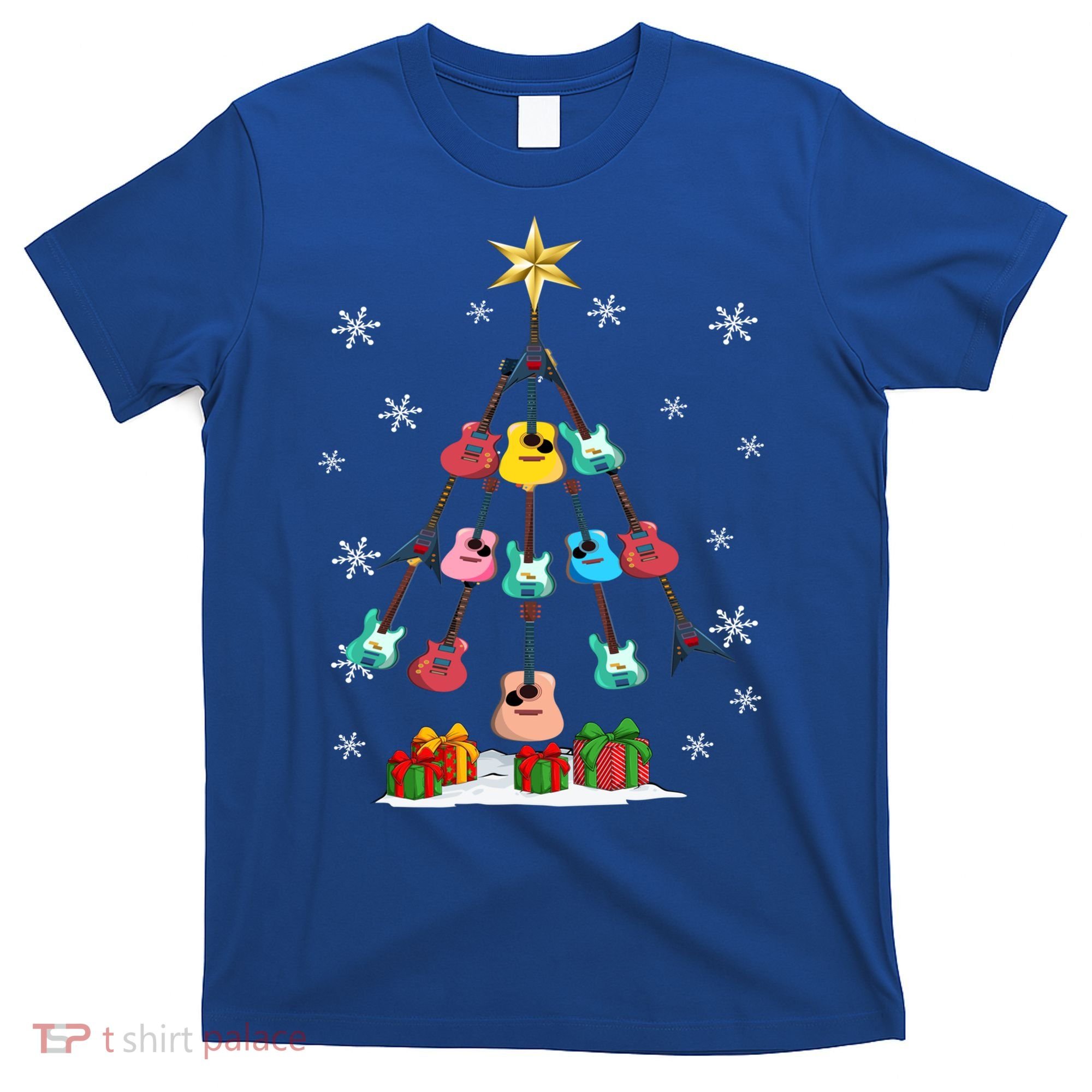 Guitar Tree Lights Christmas Pajamas Guitar Lovers Xmas Tree Cool Gift T-Shirt