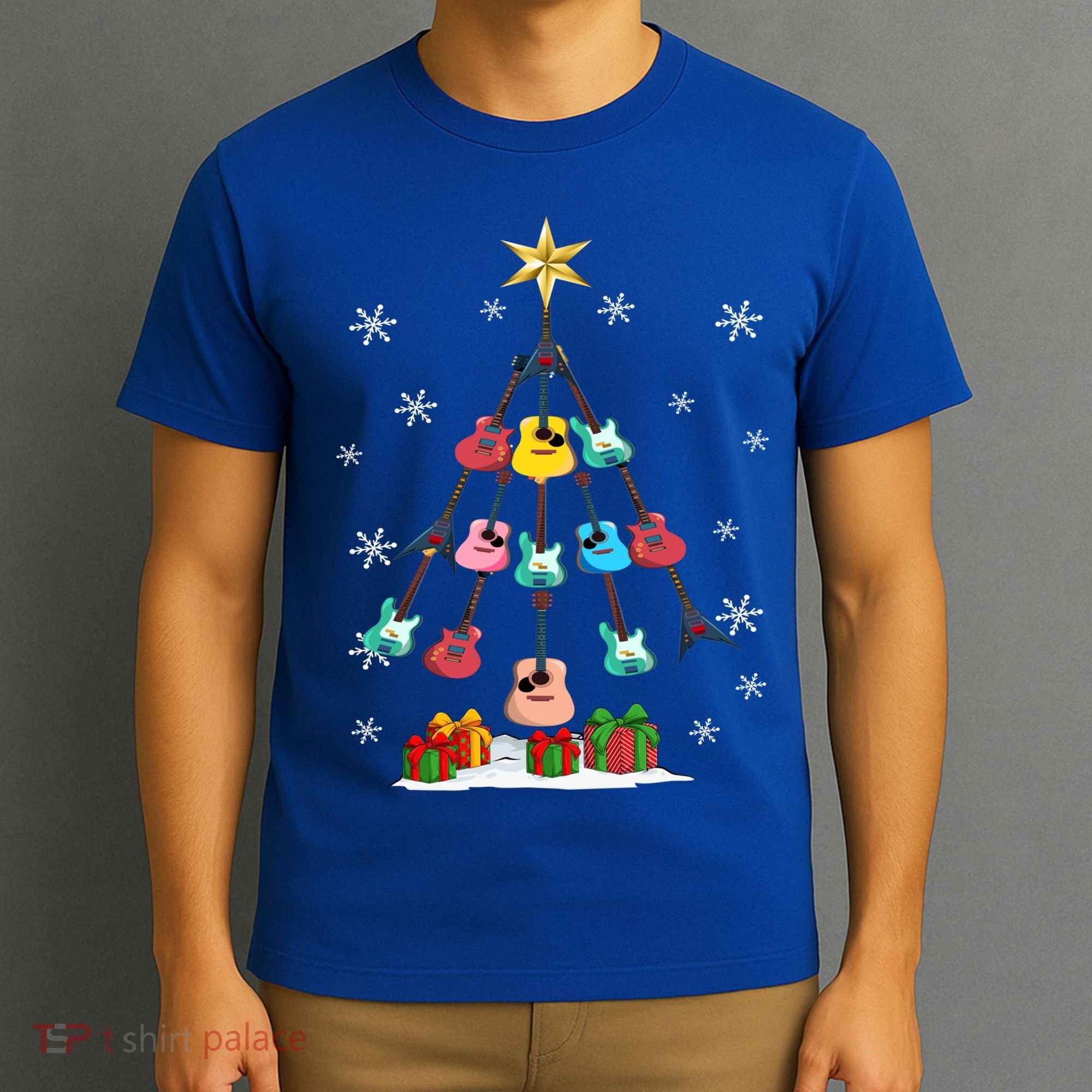 Guitar Tree Lights Christmas Pajamas Guitar Lovers Xmas Tree Cool Gift T-Shirt