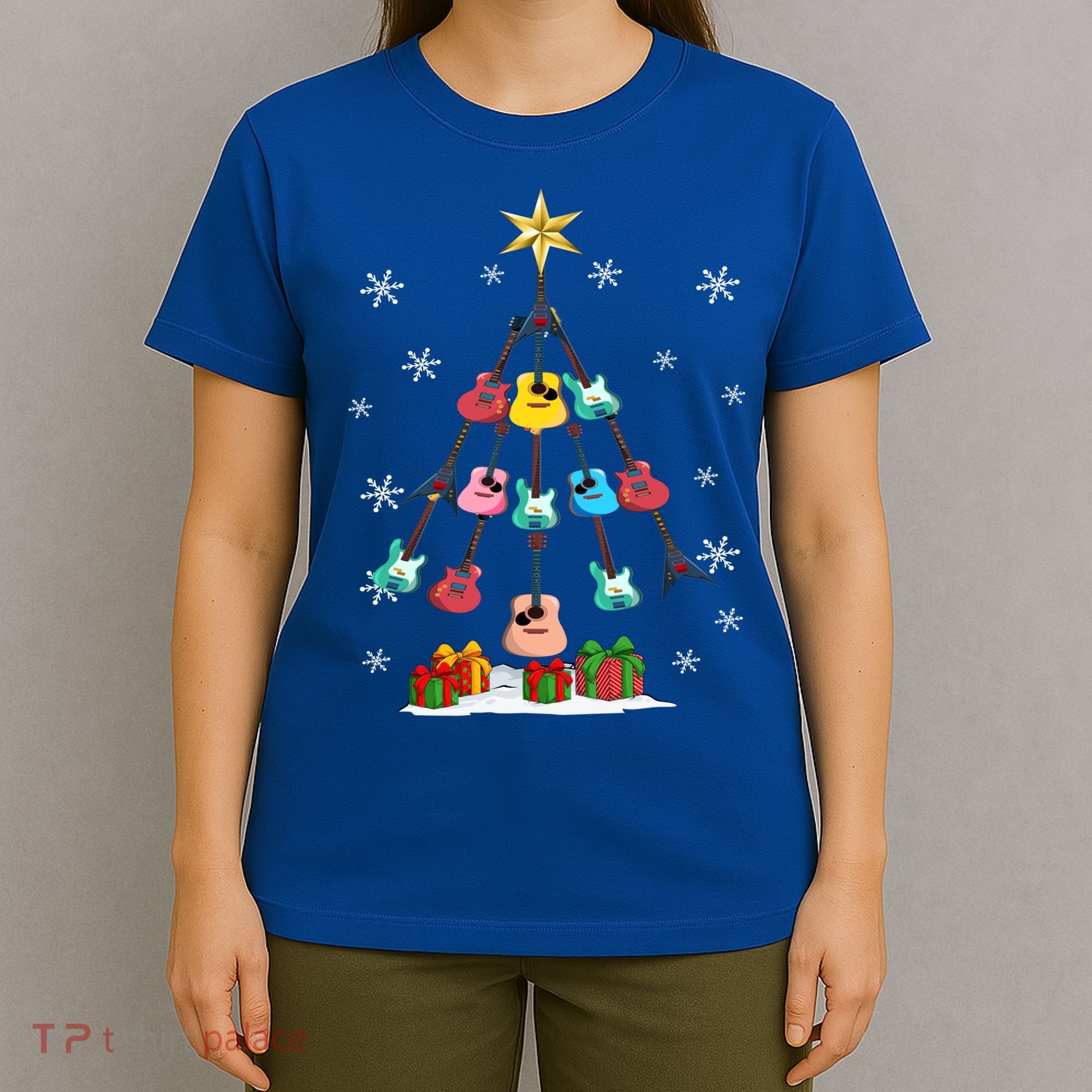 Guitar Tree Lights Christmas Pajamas Guitar Lovers Xmas Tree Cool Gift T-Shirt