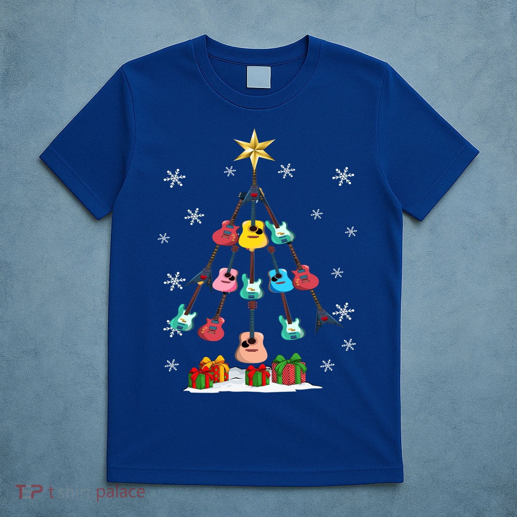 Guitar Tree Lights Christmas Pajamas Guitar Lovers Xmas Tree Cool Gift T-Shirt