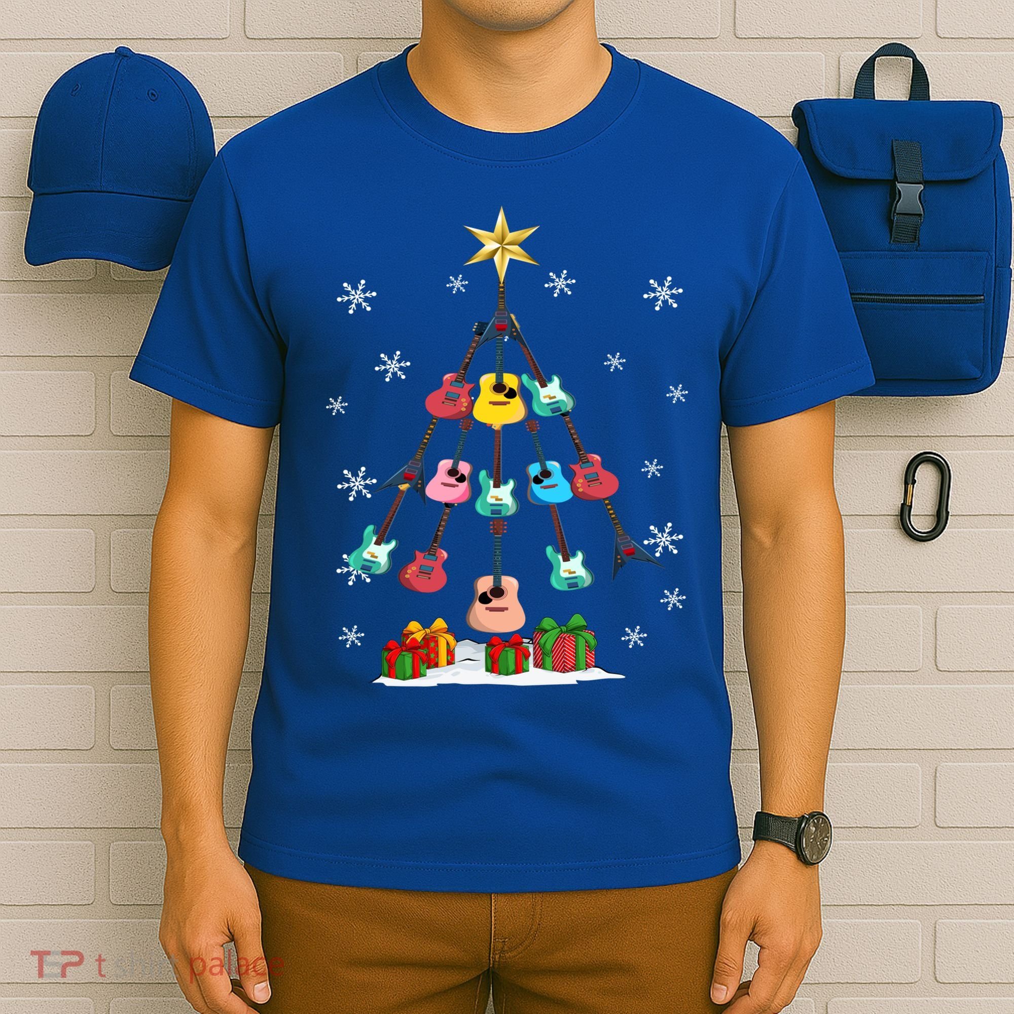 Guitar Tree Lights Christmas Pajamas Guitar Lovers Xmas Tree Cool Gift T-Shirt