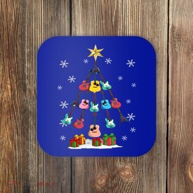 Guitar Tree Lights Christmas Pajamas Guitar Lovers Xmas Tree Cool Gift Coaster