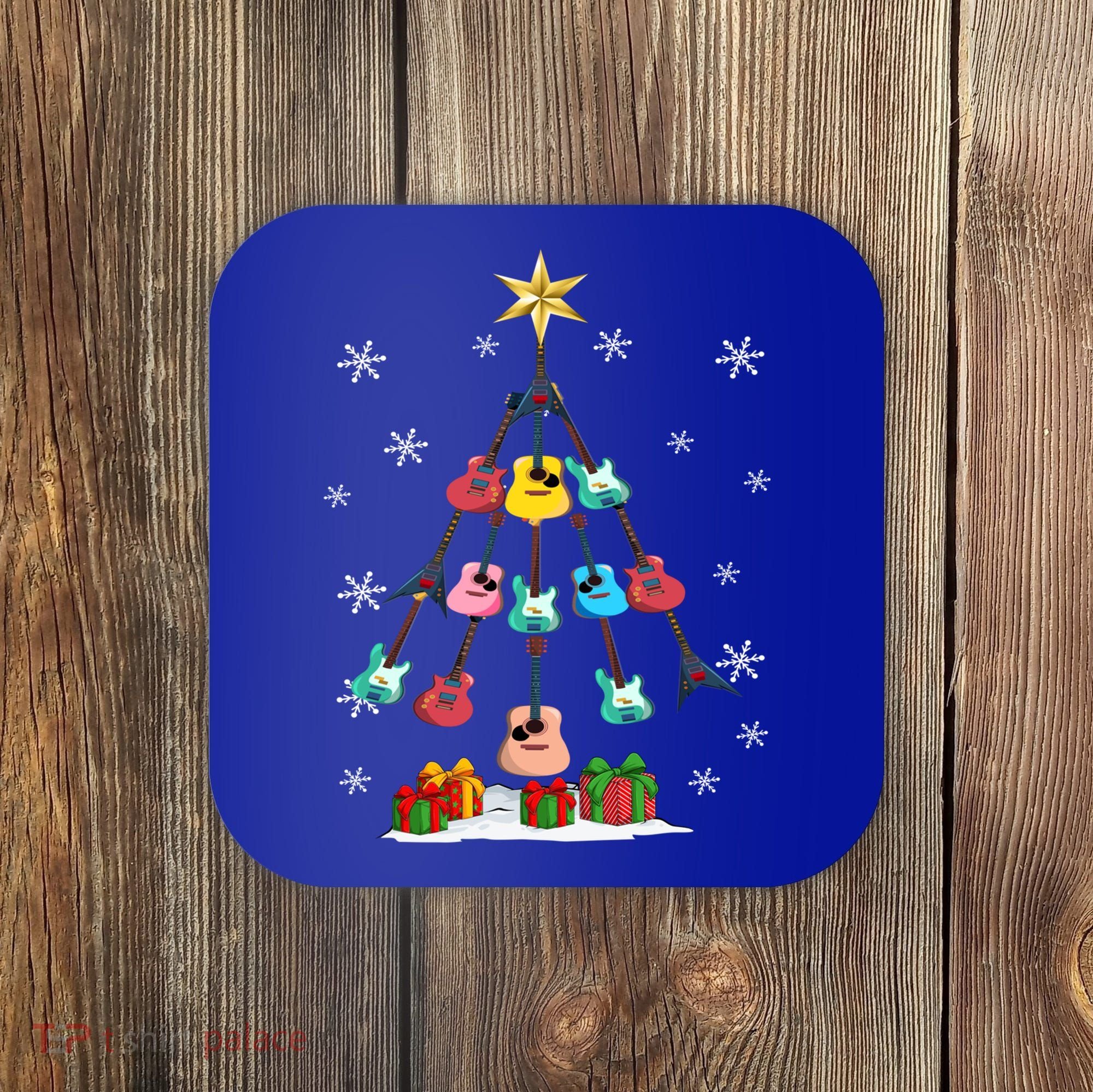 Guitar Tree Lights Christmas Pajamas Guitar Lovers Xmas Tree Cool Gift Coaster