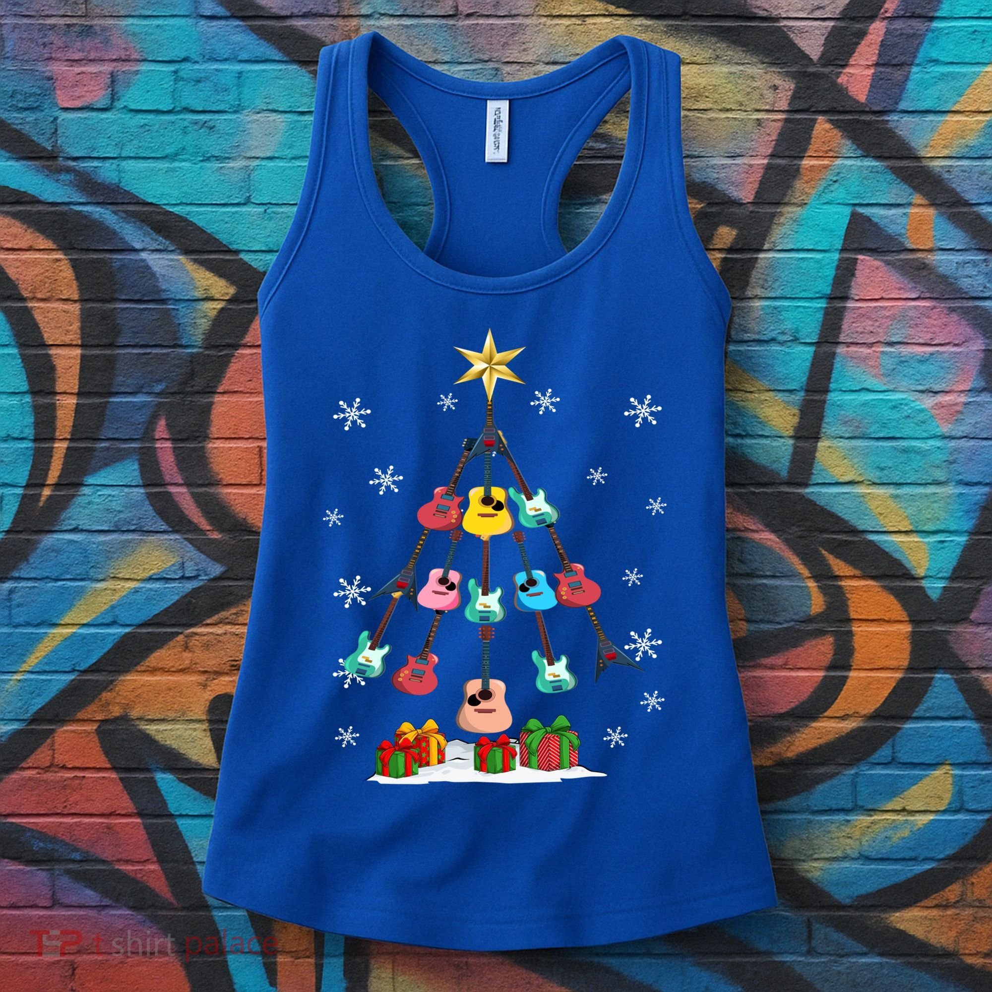 Guitar Tree Lights Christmas Pajamas Guitar Lovers Xmas Tree Cool Gift Women's Tank Top