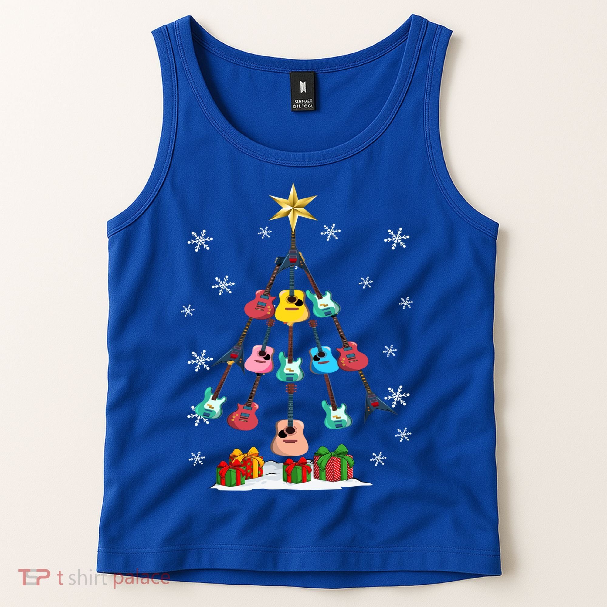 Guitar Tree Lights Christmas Pajamas Guitar Lovers Xmas Tree Cool Gift Tank Top