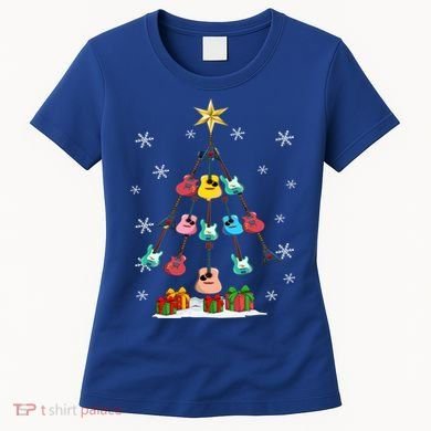 Guitar Tree Lights Christmas Pajamas Guitar Lovers Xmas Tree Cool Gift Women's T-Shirt