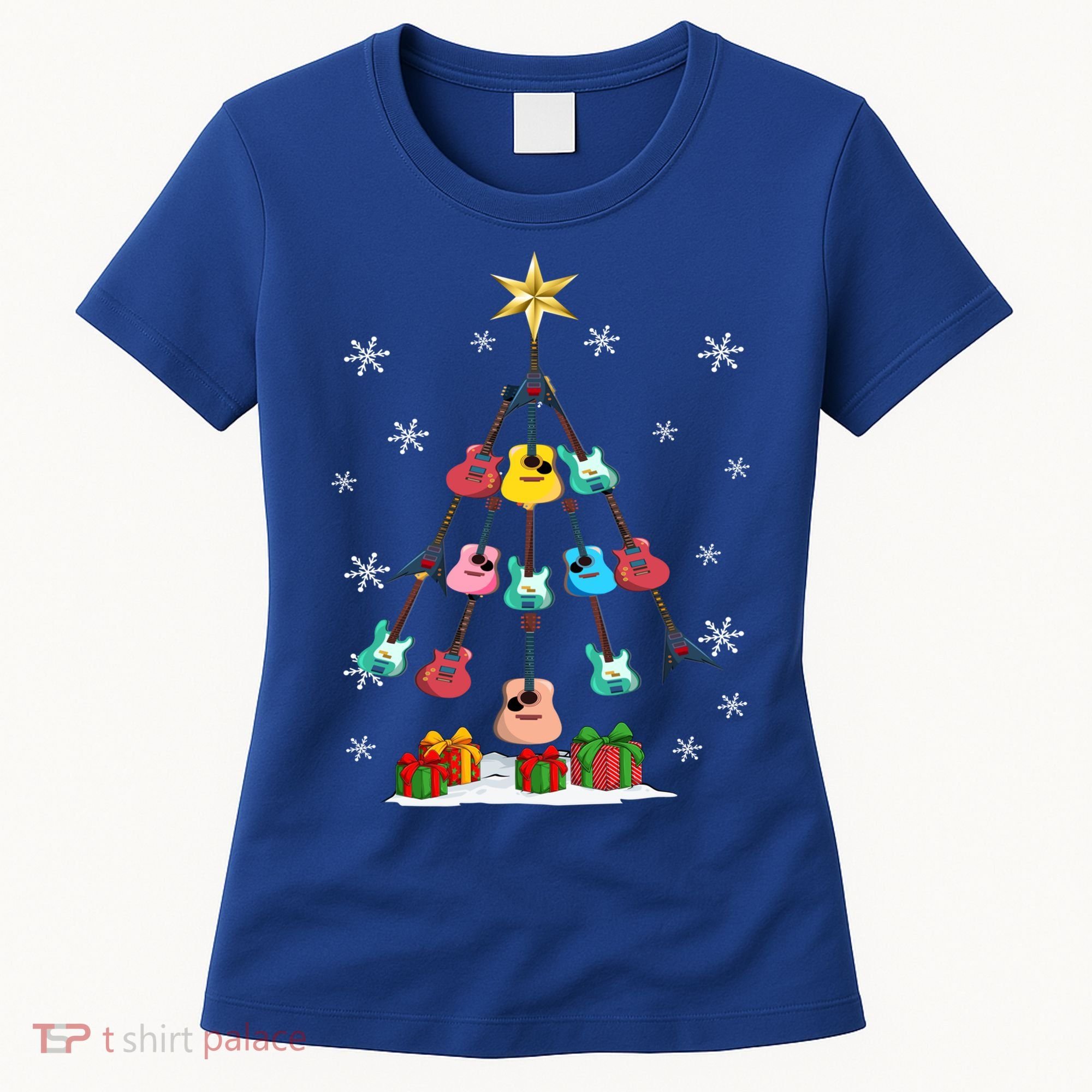 Guitar Tree Lights Christmas Pajamas Guitar Lovers Xmas Tree Cool Gift Women's T-Shirt