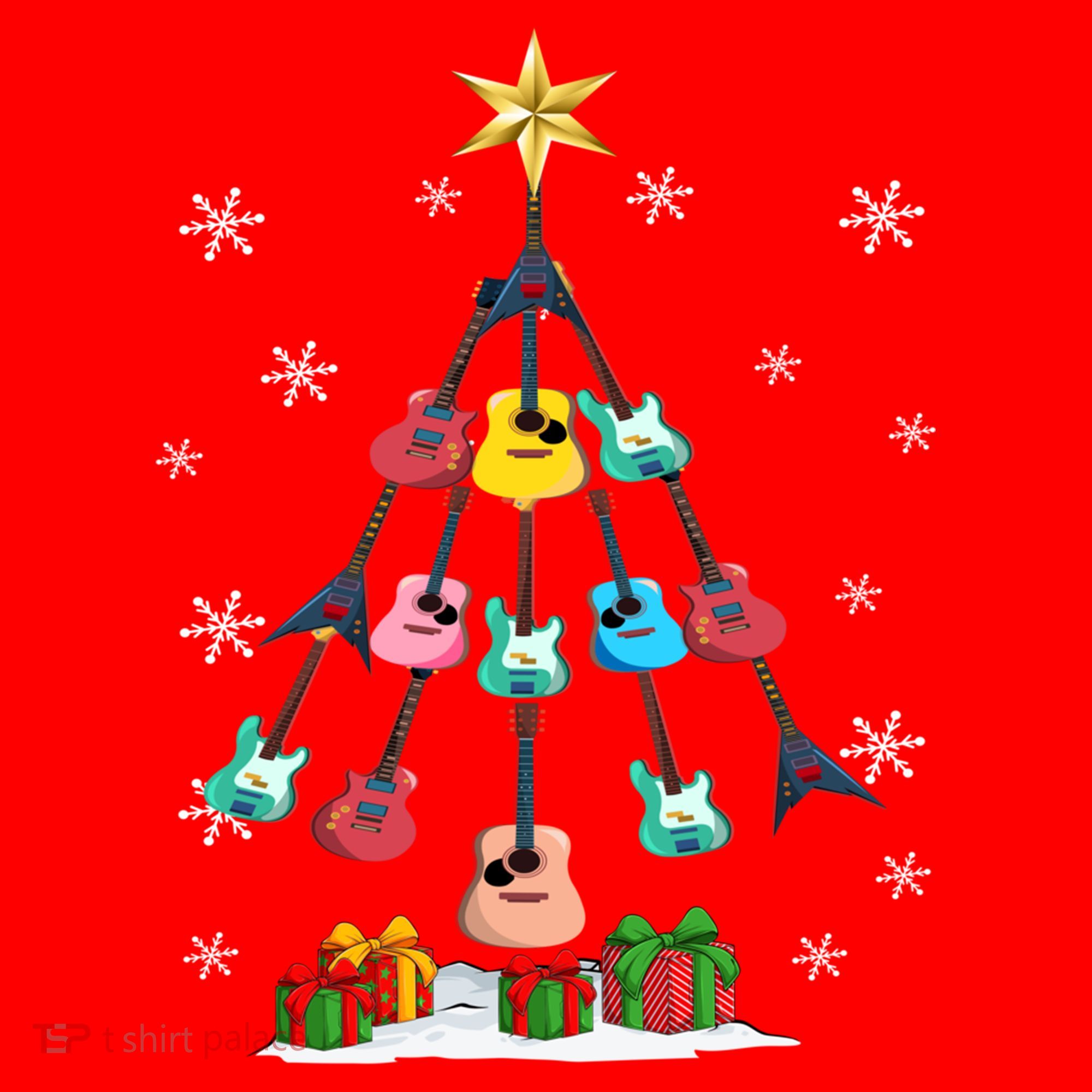 Guitar Tree Lights Christmas Pajamas Guitar Lovers Xmas Tree Cool Gift Santa Hat