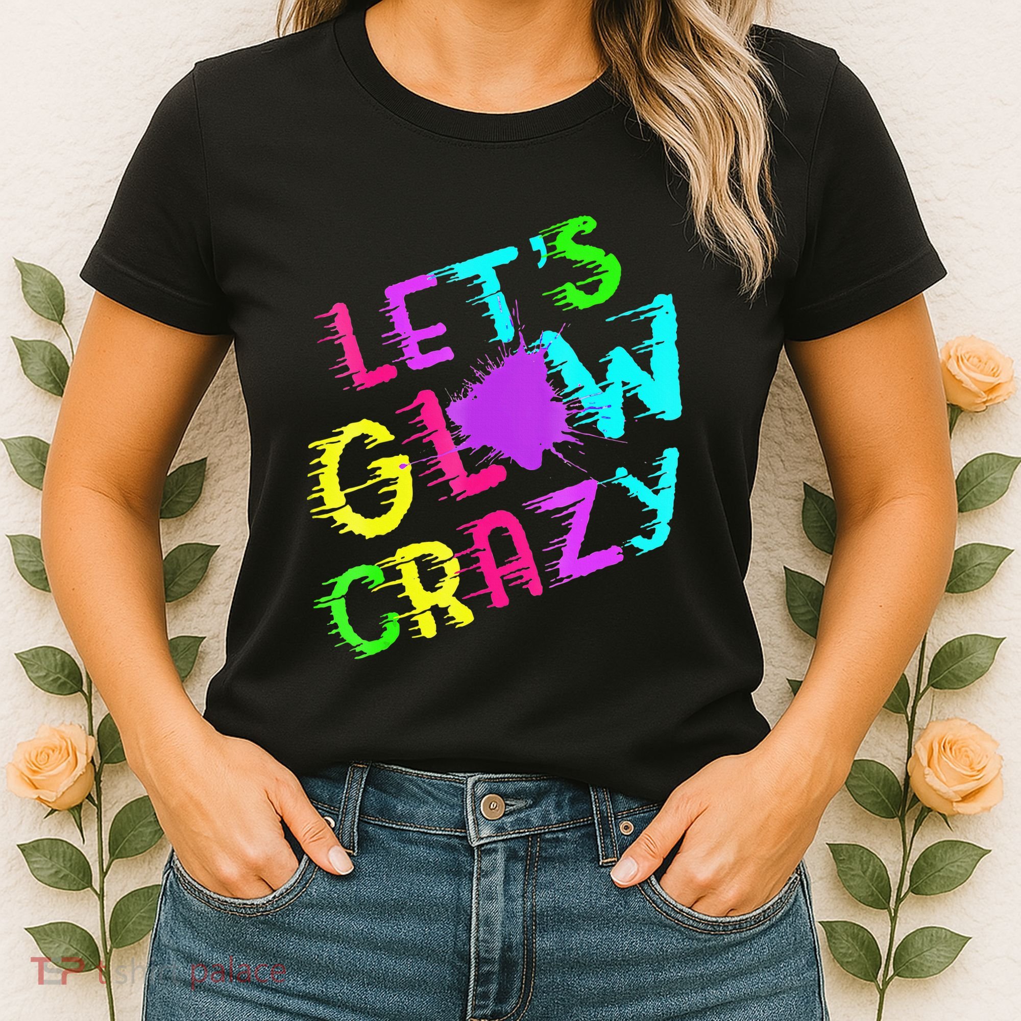 Group Team Lets A Glow Crazy Retro Colorful Women's T-Shirt