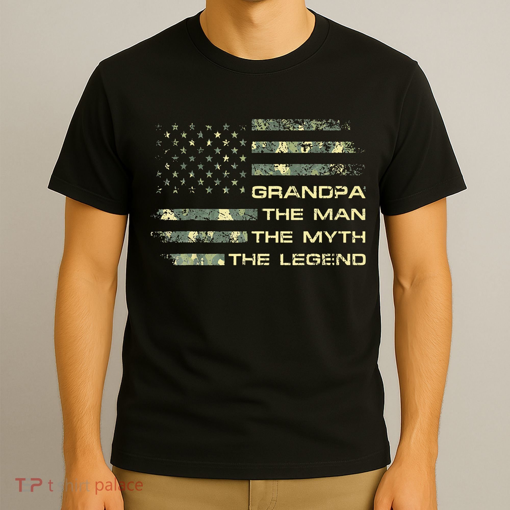 Grandpa The Man The Myth The Legend Fathers Day Camo US Flag T-Shirt