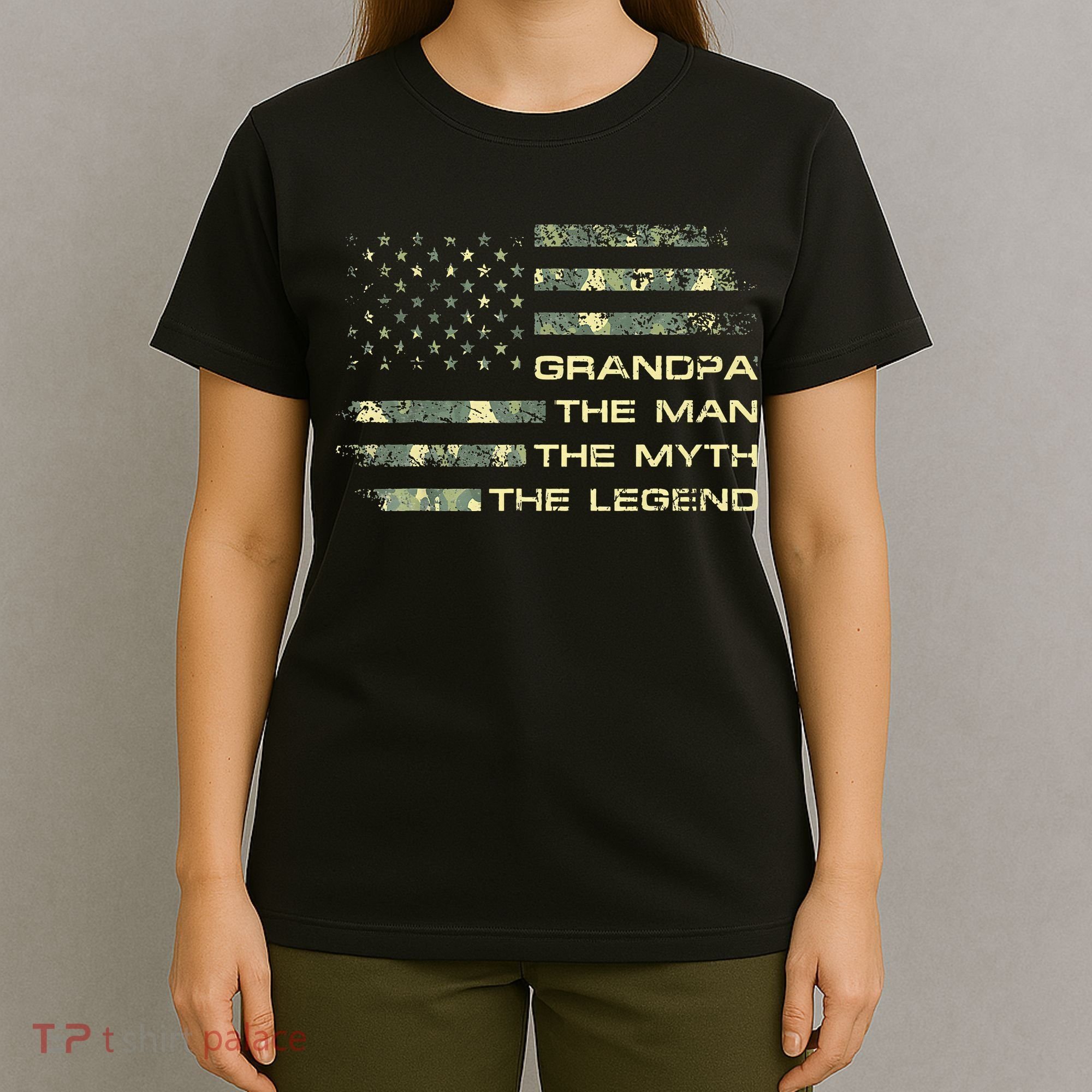 Grandpa The Man The Myth The Legend Fathers Day Camo US Flag T-Shirt