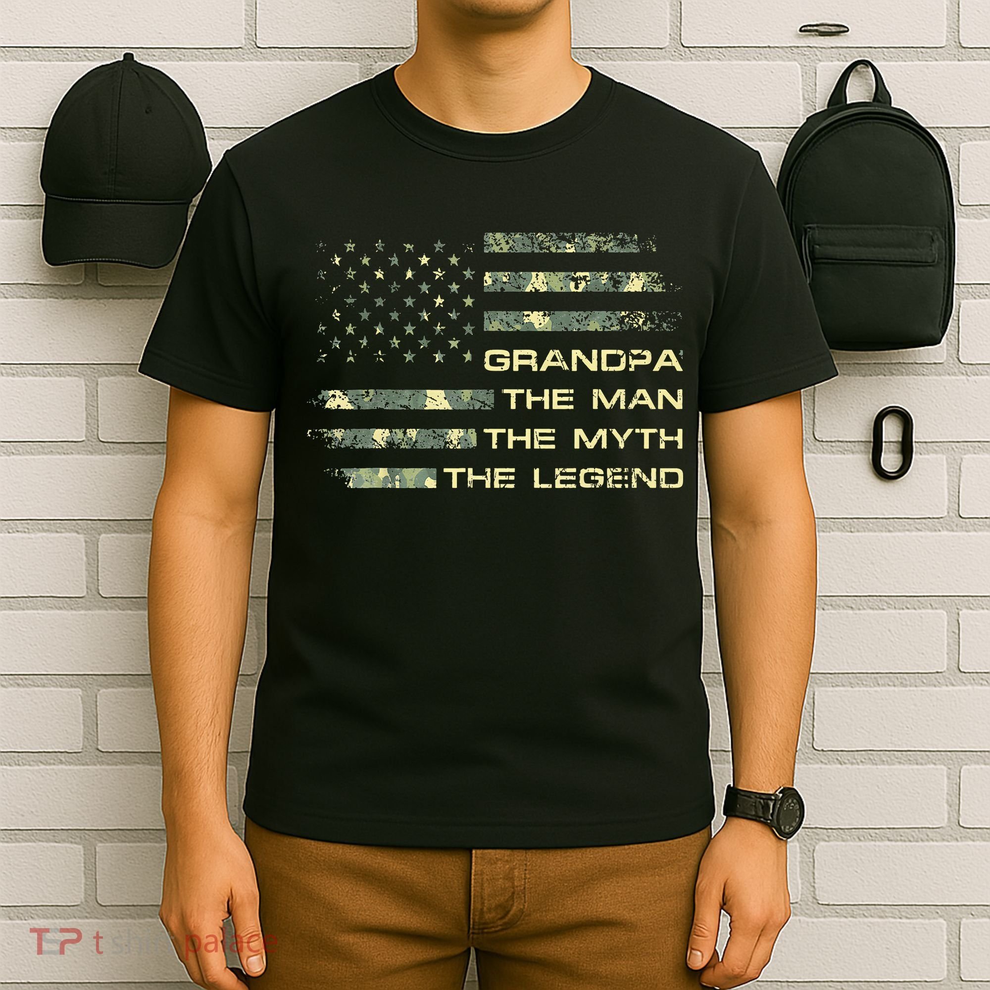 Grandpa The Man The Myth The Legend Fathers Day Camo US Flag T-Shirt