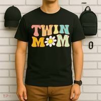 Groovy Twin Mama Funny Mother's Day For New Mom Of Twins T-Shirt thumb 6