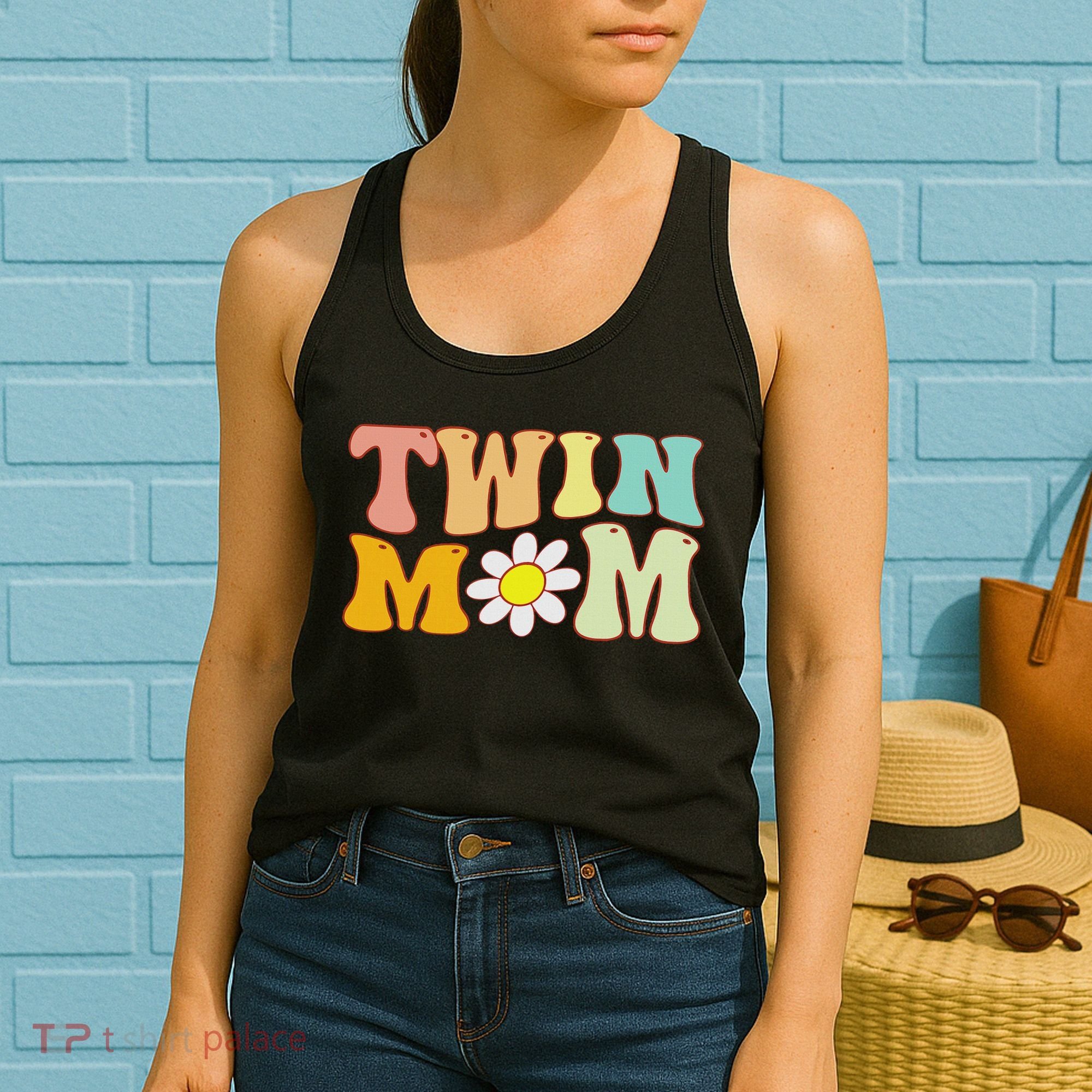 Groovy Twin Mama Funny Mother's Day For New Mom Of Twins Women's Tank Top