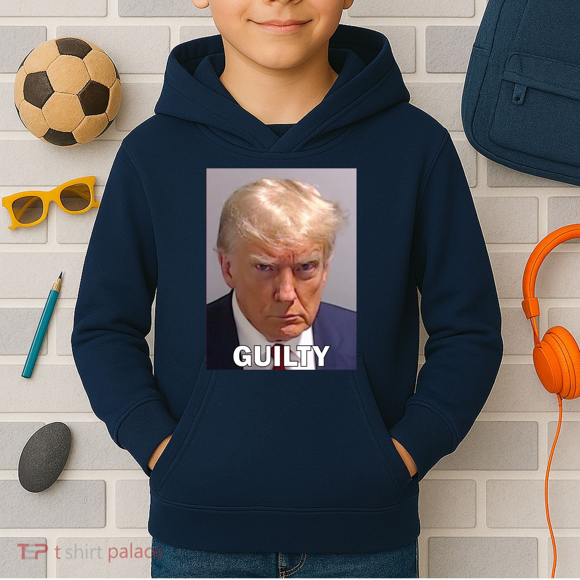 Guilty Trump Mugshot Kids Hoodie