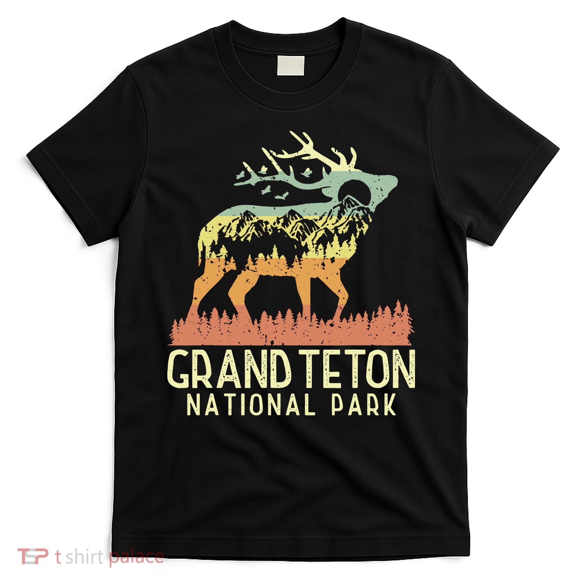 Grand Teton National Park Retro Mountain Vintage Elk Gift T-Shirt