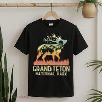 Grand Teton National Park Retro Mountain Vintage Elk Gift T-Shirt thumb 2