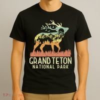 Grand Teton National Park Retro Mountain Vintage Elk Gift T-Shirt thumb 3
