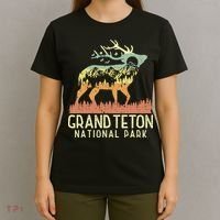 Grand Teton National Park Retro Mountain Vintage Elk Gift T-Shirt thumb 4