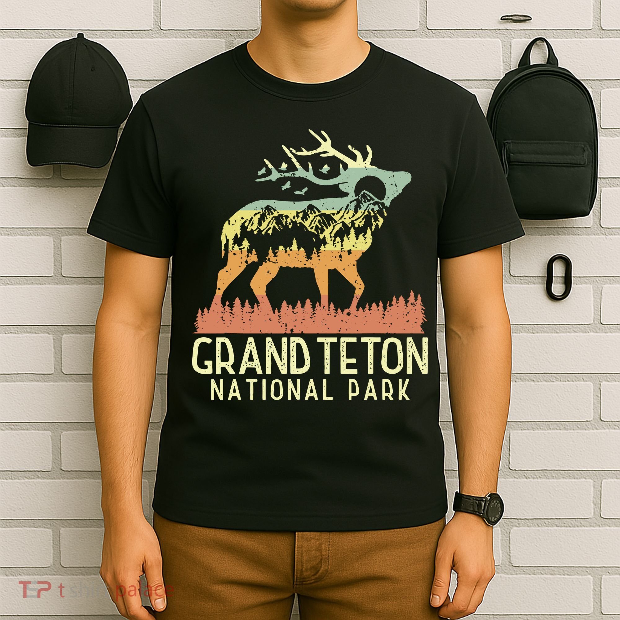 Grand Teton National Park Retro Mountain Vintage Elk Gift T-Shirt