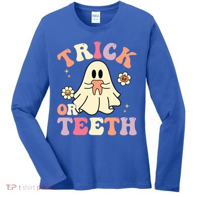 Groovy Trick Or Teeth Funny Dental Halloween Dentist Costume Gift Women's Long Sleeve Shirt