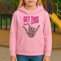 Get This Party Started Rock Skeleton Kids Hoodie thumb 3