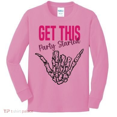 Get This Party Started Rock Skeleton Kids Long Sleeve Shirt