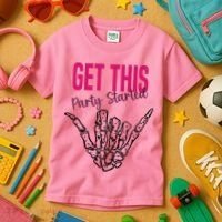 Get This Party Started Rock Skeleton Kids T-Shirt thumb 3