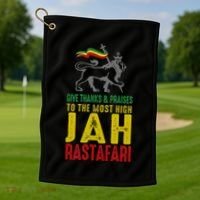 Give Thanks & Praises Rastafari Reggae Jah Rasta Clothing Golf Towel thumb 1