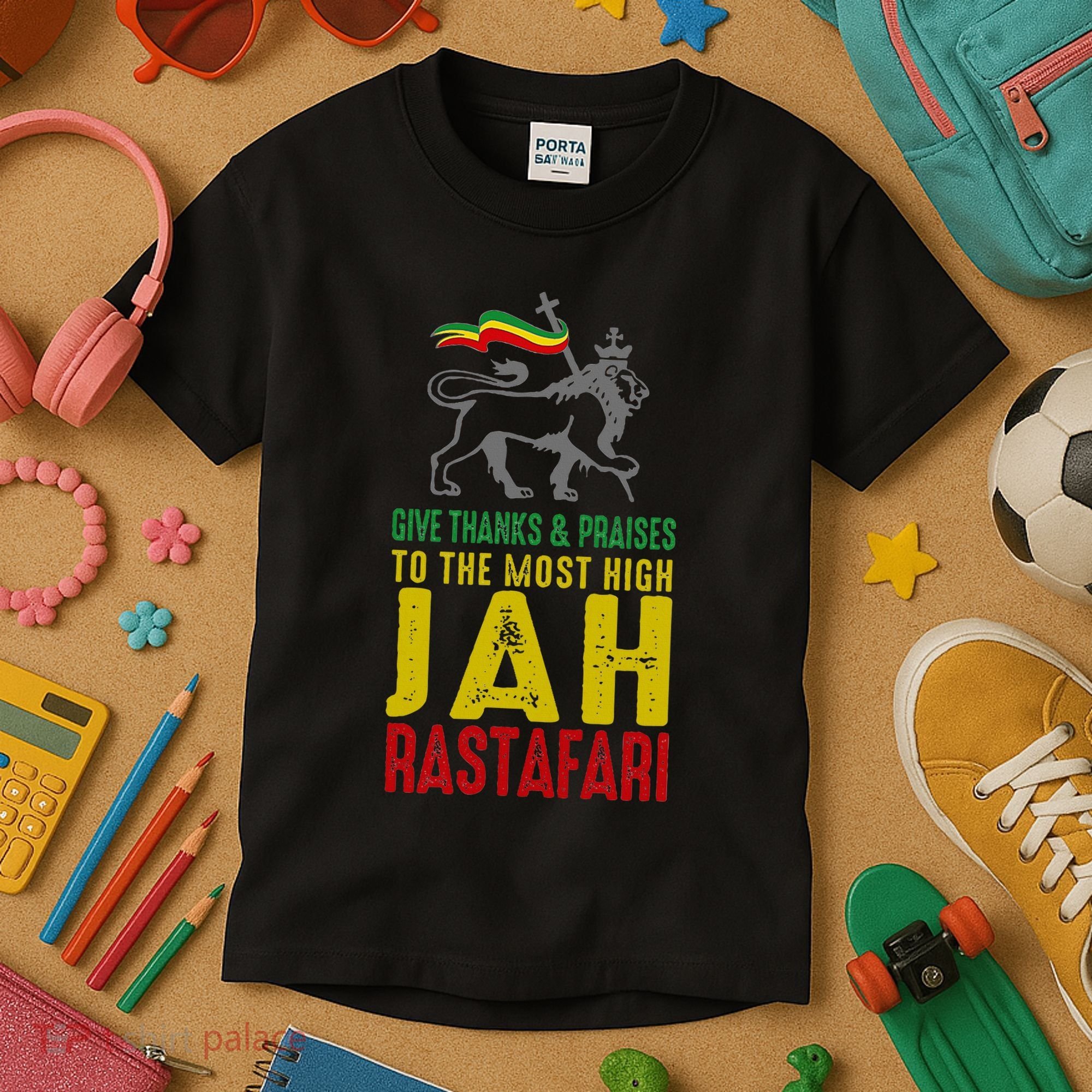 Give Thanks & Praises Rastafari Reggae Jah Rasta Clothing Kids T-Shirt