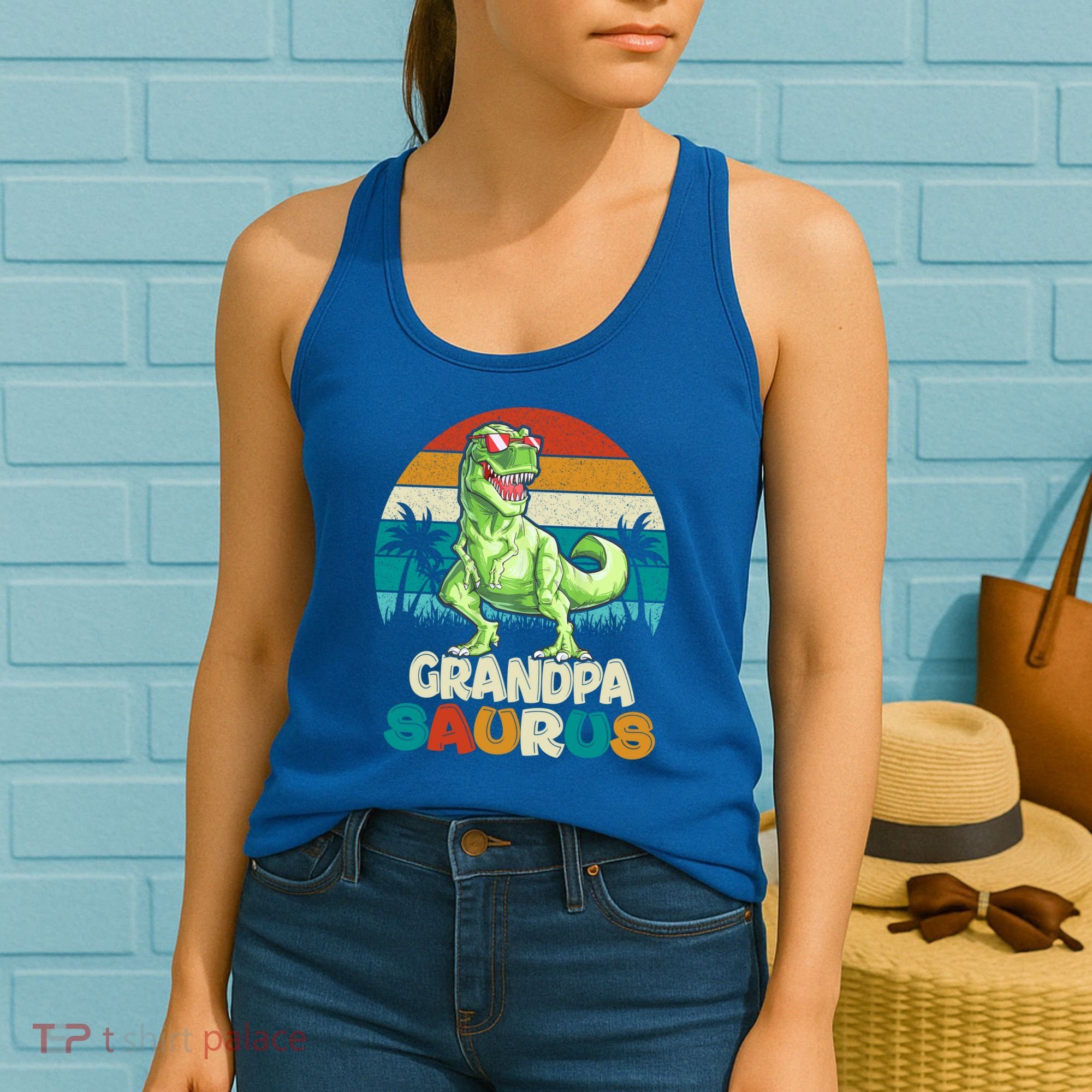 Grandpasaurus T Rex Dinosaur Grandpa Saurus Family Matching Gift Women's Tank Top