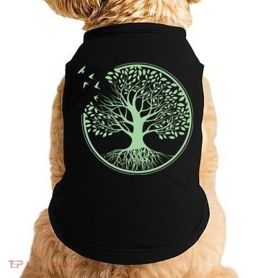 Green Tree Roots And Birds Emblem Nature Lover Doggie Tank