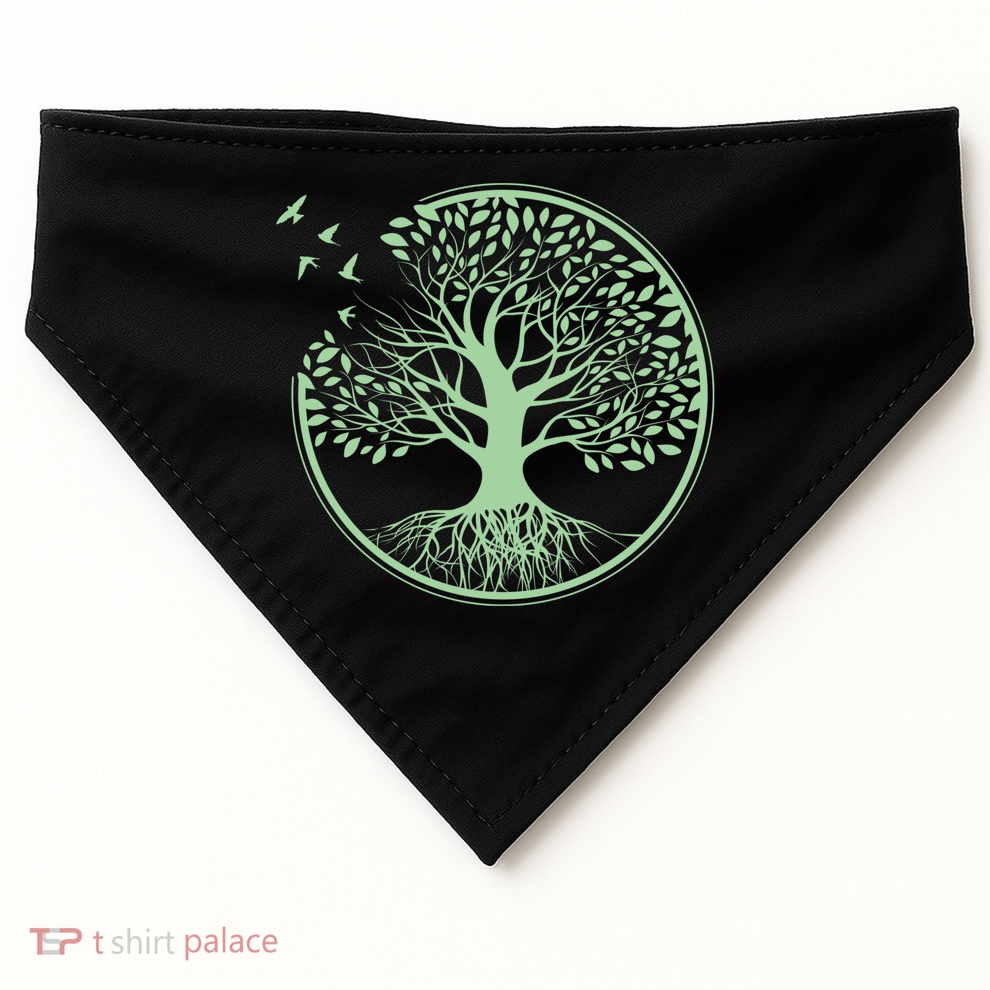 Green Tree Roots And Birds Emblem Nature Lover USA-Made Doggie Bandana