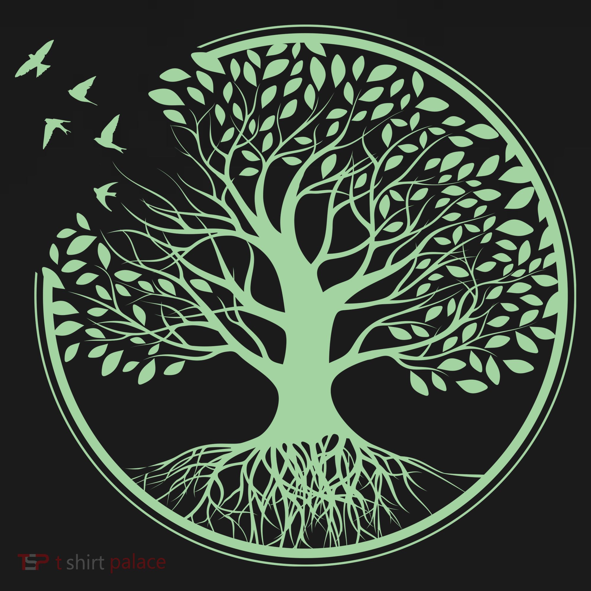 Green Tree Roots And Birds Emblem Nature Lover Long Sleeve Shirt
