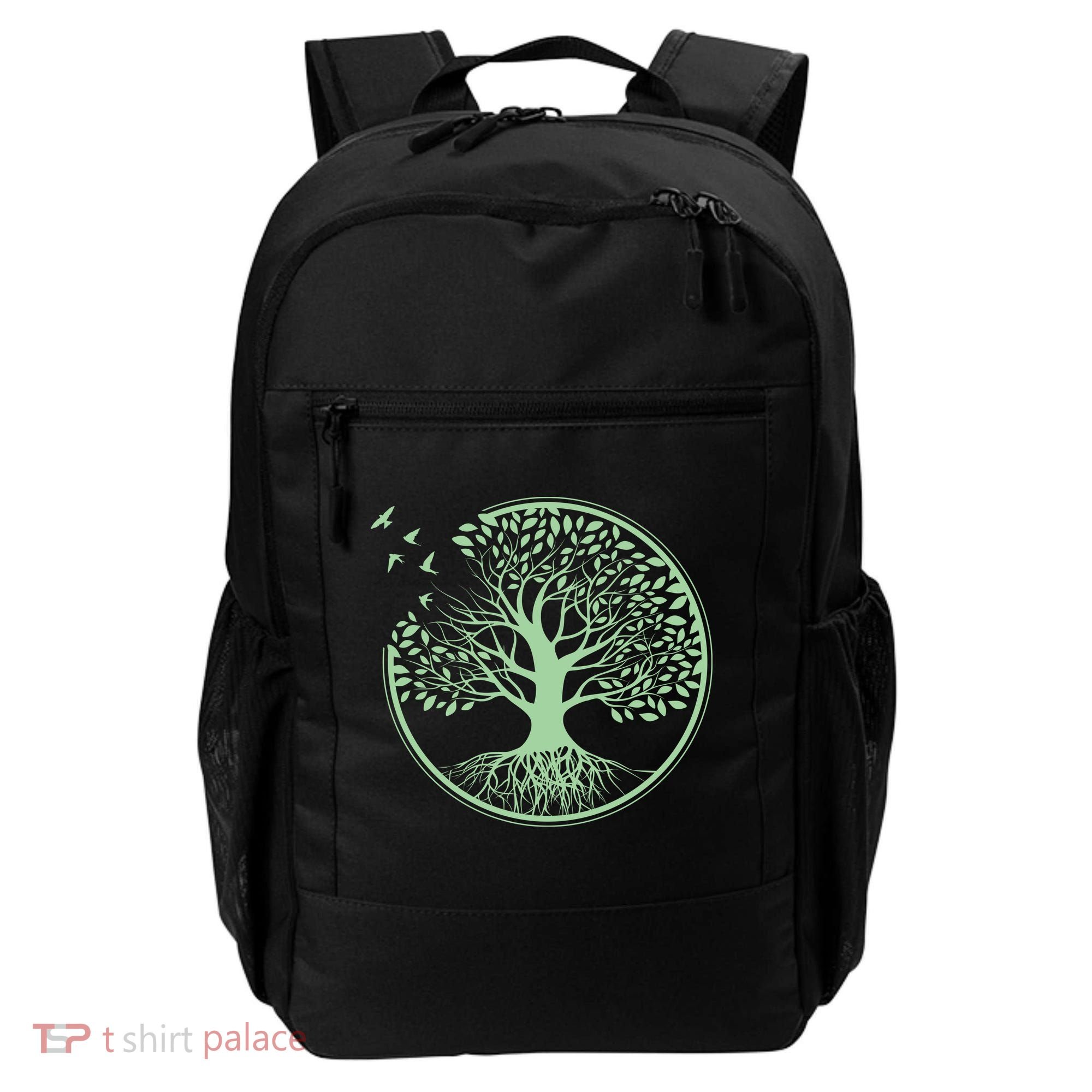 Green Tree Roots And Birds Emblem Nature Lover Backpack
