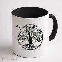 Green Tree Roots And Birds Emblem Nature Lover Coffee Mug thumb 1