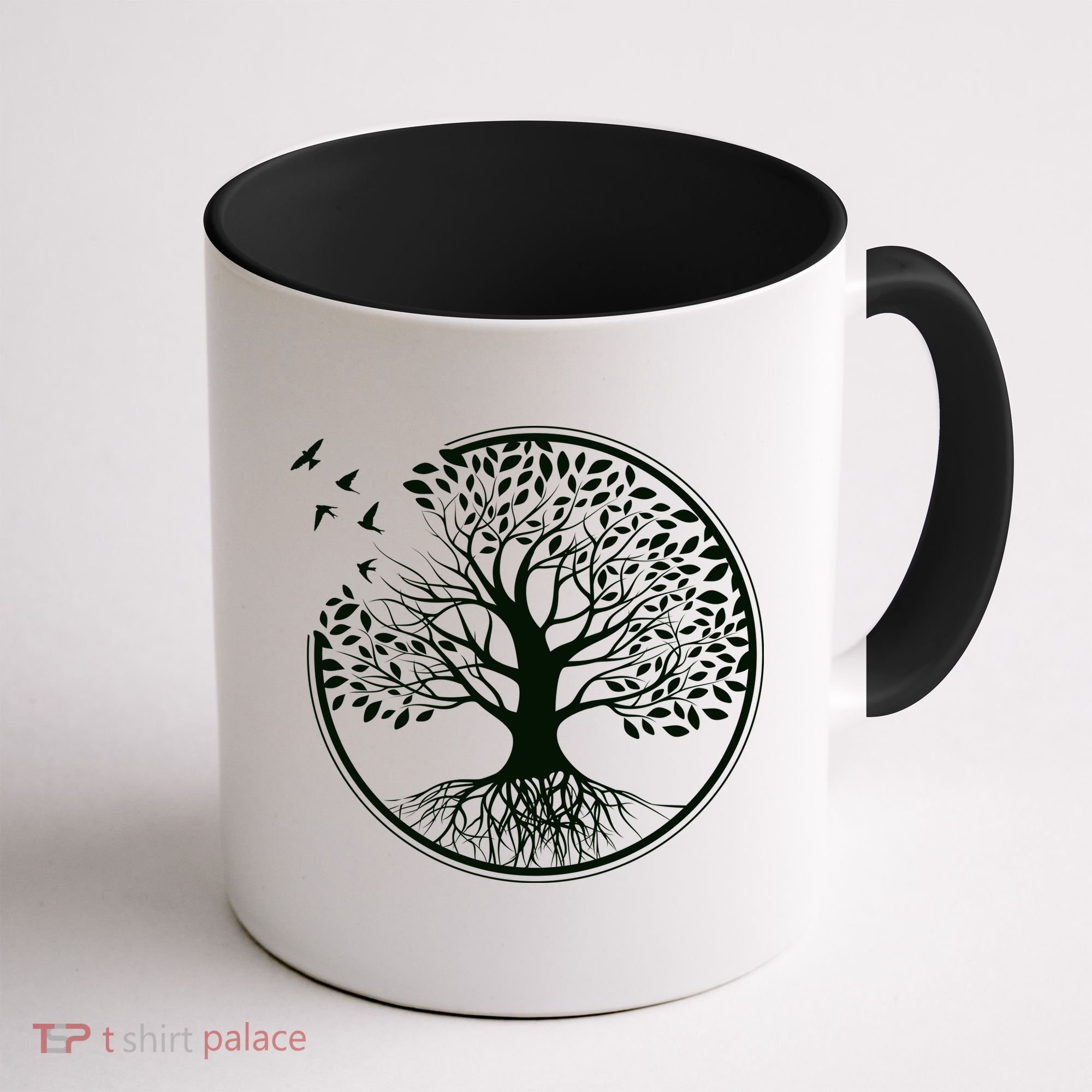 Green Tree Roots And Birds Emblem Nature Lover Coffee Mug