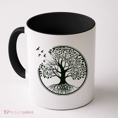 Green Tree Roots And Birds Emblem Nature Lover Coffee Mug