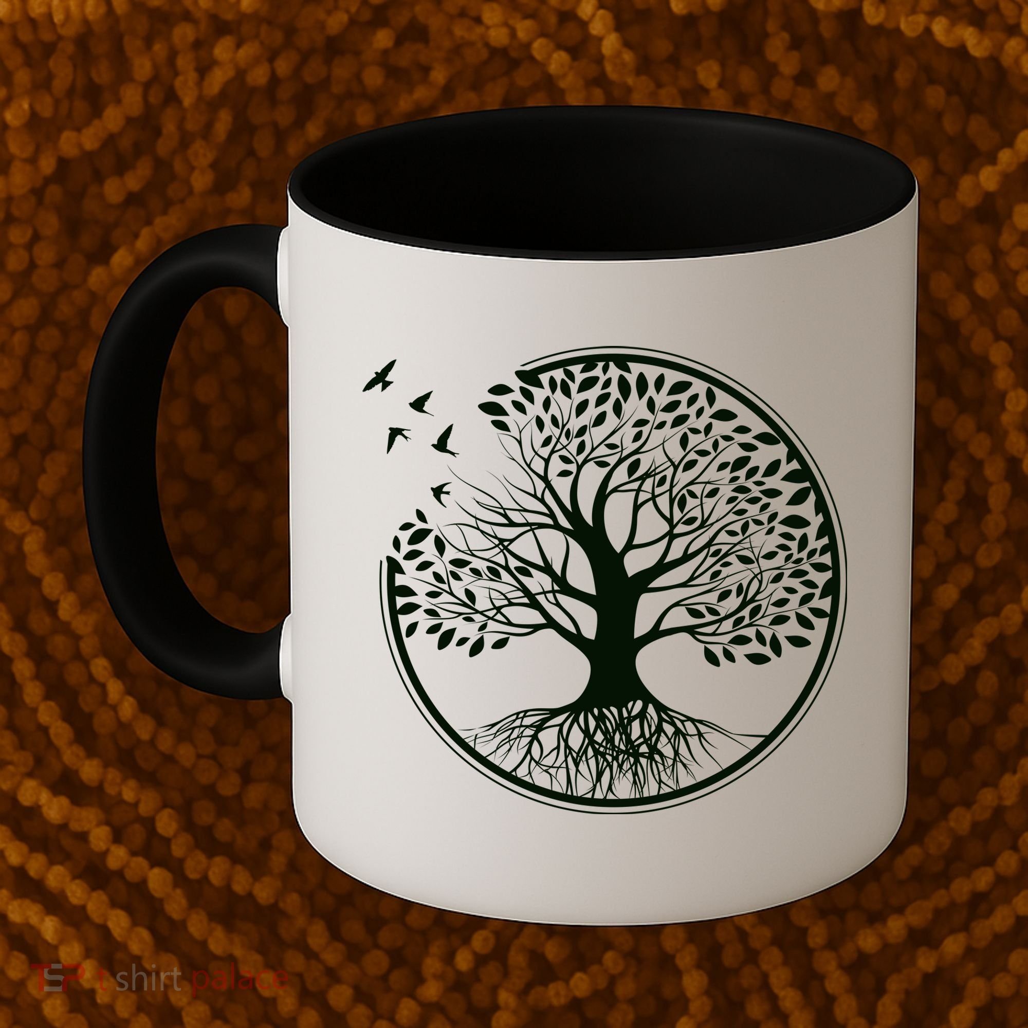 Green Tree Roots And Birds Emblem Nature Lover Coffee Mug