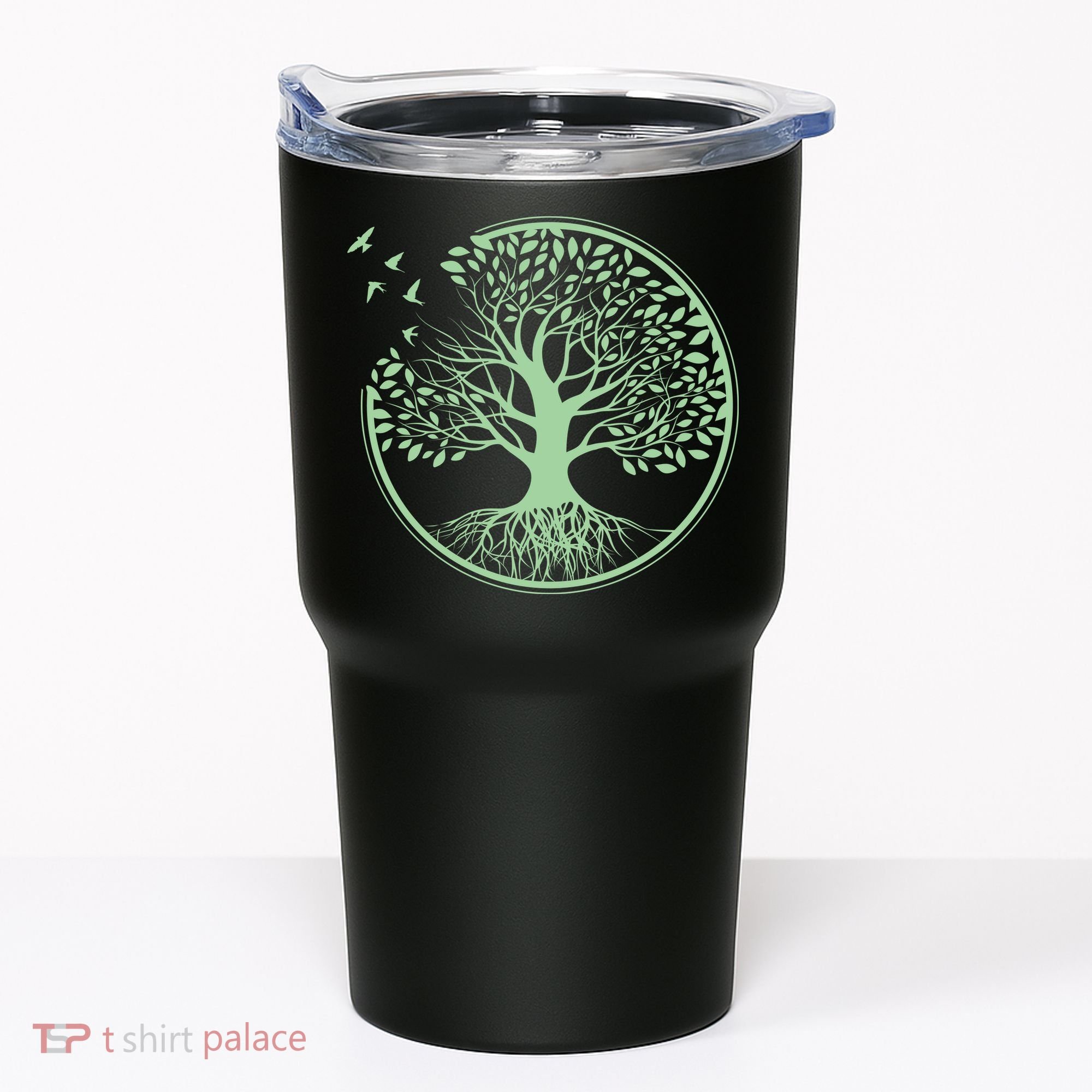 Green Tree Roots And Birds Emblem Nature Lover Tumbler